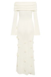 Kiki Off Shoulder Knit Rose Maxi Dress - Ivory